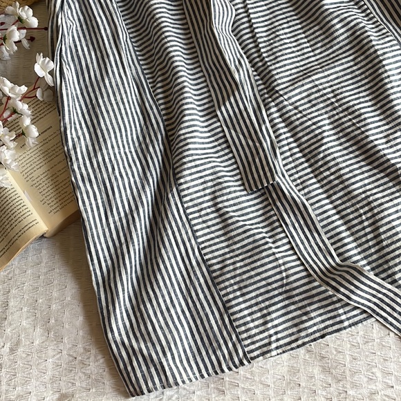 Midi Cotton Striped summer dress with a belt - Picture 6 of 6